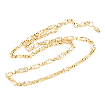 5MM Brass Pave Cubic Zirconia Oval Link Chain Necklaces NJEW-D324-01G-01-1