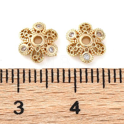 Brass Micro Pave Clear Cubic Zirconia Bead Caps KK-Z089-03G-1