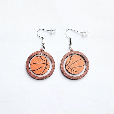 Sports Theme Wood Dangle Earrings FS-WGDC1DF-02-1