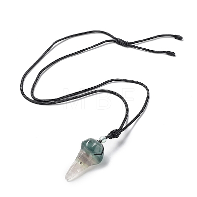 Natural Fluorite Plague Doctor Pendant Necklace with Nylon Rope NJEW-H009-01-02-1