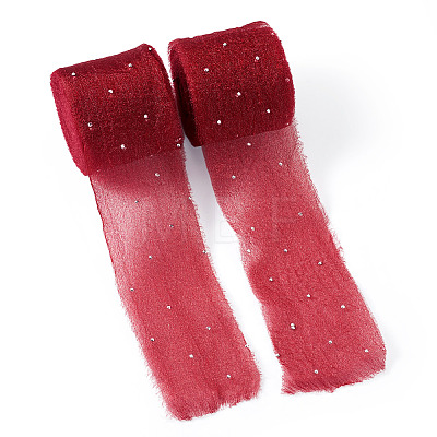 2Rolls Polyester Hot-fix Rhinestone Raw Edges Ribbon OCOR-TA0003-95J-1