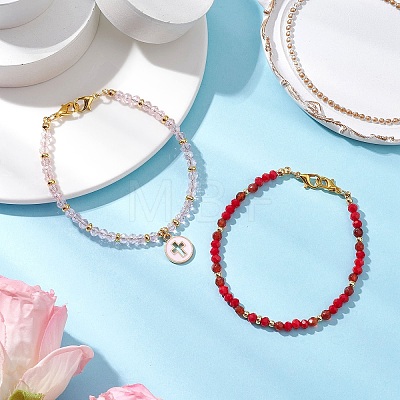 2Pcs 2 Styles Glass Beads Stretch Bracelet Set for Women BJEW-JB11573-1