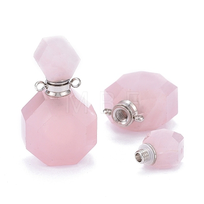 Faceted Natural Rose Quartz Openable Perfume Bottle Pendants G-I287-06P-B-1
