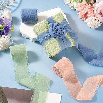 3 Rolls Polyester Raw Edges Ribbons SRIB-TAC0002-26D-1