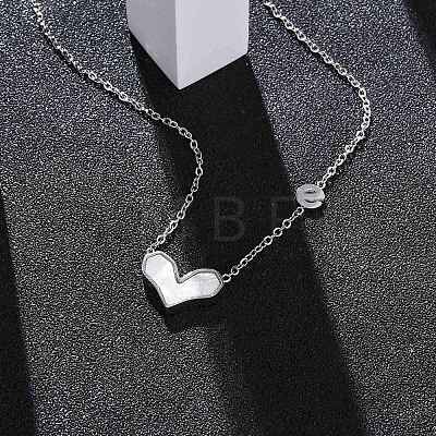 304 Stainless Steel Pave Natural White Shell Heart Pendant Necklaces for Women NJEW-U032-09P-01-1