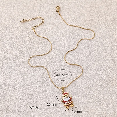 304 Stainless Steel Enamel Red Christmas Santa Claus Pendant Necklace for Women ZM1589-1