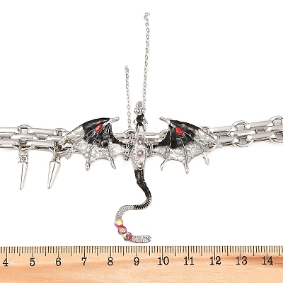 Alloy Enamel Pterosaur Pendant Necklaces NJEW-Z110-01P-1