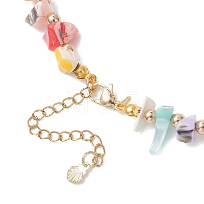 Dyed Nuggets Natural Trochid Shell & Round Electroplate Synthetic Non-magnetic Hematite Beaded Necklaces for Women NJEW-JN05801-03-1