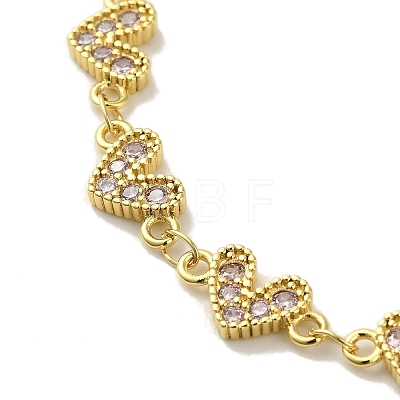 Rack Plating Brass Micro Pave Cubic Zirconia Heart Link Chain Bracelets for Women BJEW-P323-09G-05-1