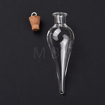 Teardrop Glass Cork Bottle Big Pendants AJEW-A041-01C-1