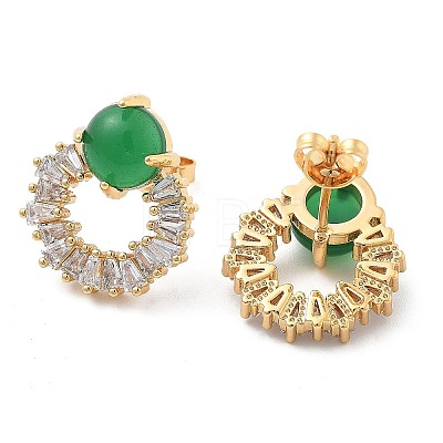 Brass Micro Pave Clear Cubic Zirconia Stud Earrings EJEW-G415-02D-G-1