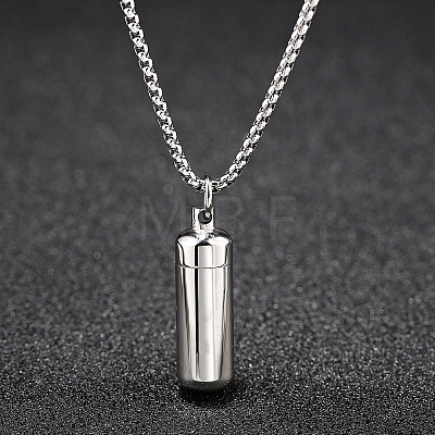 316L Stainless Steel Pill Shape Urn Ashes Pendant Necklace with Box Chains LS-BOTT-PW0001-012S-1