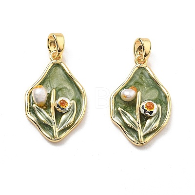 Brass Enamel Pendants KK-B129-25G-01-1