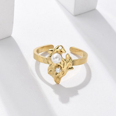 304 Stainless Steel Cubic Zirconia Cuff Rings for Women RJEW-D302-02G-05-1