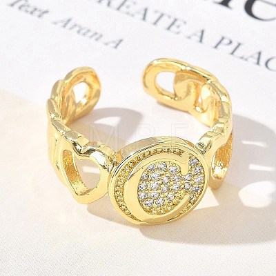 Brass Micro Pave Clear Cubic Zirconia Open Cuff Rings for Women RJEW-K289-02G-C-1