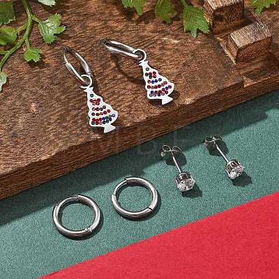 3 Pairs 3 Styles Christmas 304 Stainless Steel Hoop & Stud Earring Sets for Women EJEW-K279-14P-1