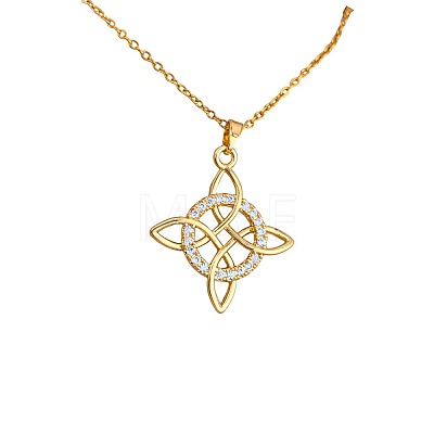 Brass Micro Pave Clear Cubic Zirconia Viking Knot Pendant 304 Stainless Steel Cable Chain Necklaces for Women WG5818B-03-1