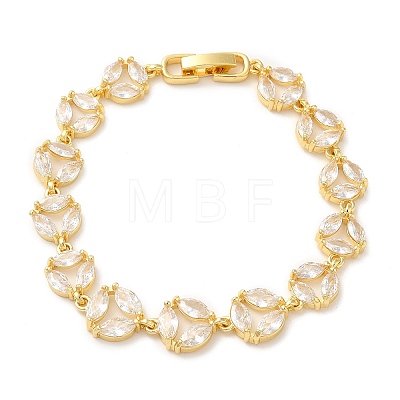 Clear Cubic Zirconia Flat Round Link Chain Bracelet BJEW-M296-06G-1