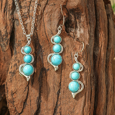 Bohemian Style Alloy & Synthetic Turquoise Pendant Necklaces & Dangle Earrings Sets WG2E1B4-07-1