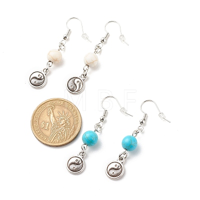 2Pair 2 Style Natural & Synthetic Mixed Stone with Yin Yang Long Dangle Earrings EJEW-JE04962-1