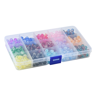 420Pcs 15 Colors Transparent Crackle Acrylic Beads CACR-FS0001-01-1