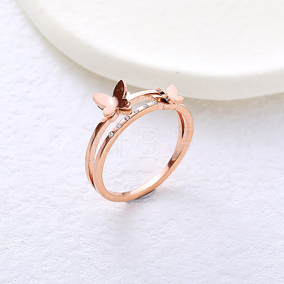 304 Stainless Steel with Rhinestone Finger Rings for Women VL8441-8-1