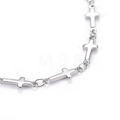 304 Stainless Steel Cross Link Anklets AJEW-AN00255-1