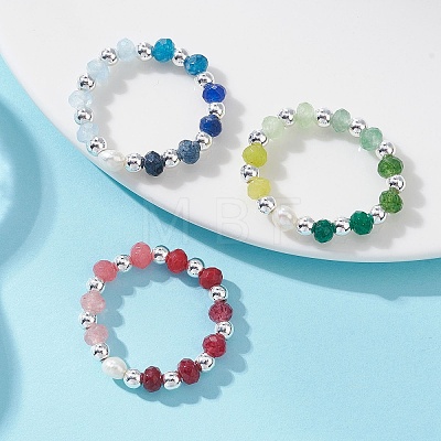 Dyed Natural Malaysia Jade & Natural Freshwater Pearl & Synthetic Hematite Finger Rings RJEW-JR01021-1