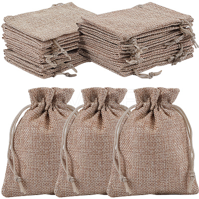 Beebeecraft Polyester Imitation Burlap Packing Pouches Drawstring Bags ABAG-BBC0001-02A-01-1