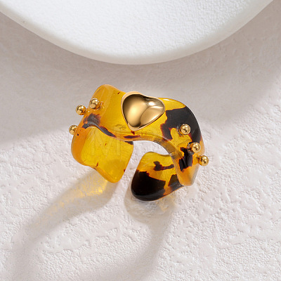 304 Stainless Steel Resin Heart Cuff Open Rings for Women WGD54EA-03-1