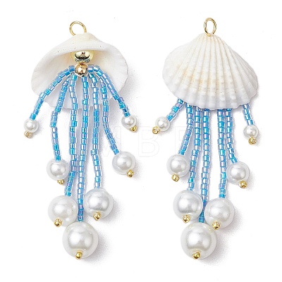 Glass Seed Beaded Jellyfish Pendants PALLOY-MZ00571-1