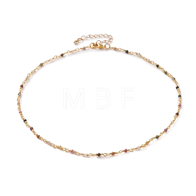 Faceted Round Natural Tourmaline Beaded Necklaces NJEW-JN03215-02-1