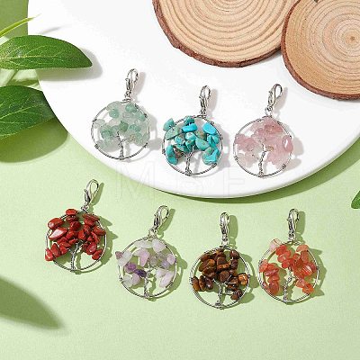 Tree of Life Wire Wrapped Natural Mixed Gemstone Pendant Decorations HJEW-JM01876-1