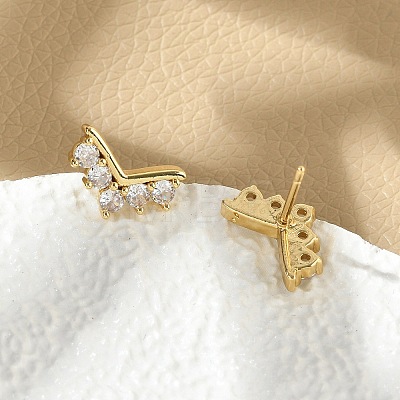 Brass Micro Pave Clear Cubic Zirconia Stud Earrings EJEW-R016-26G-06-1