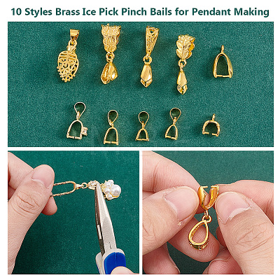   60Pcs 10 Styles Brass Ice Pick Pinch Bails for Pendant Making KK-PH0009-95-1