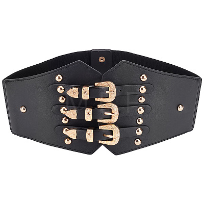 PU Leather Wide Elastic Corset Belts AJEW-WH0413-88A-1