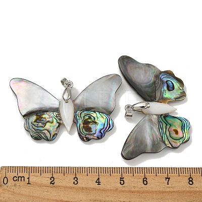 Rack Plating Brass Pave Natural Paua Shell & White Shell Big Pendants KK-U025-12P-01-1