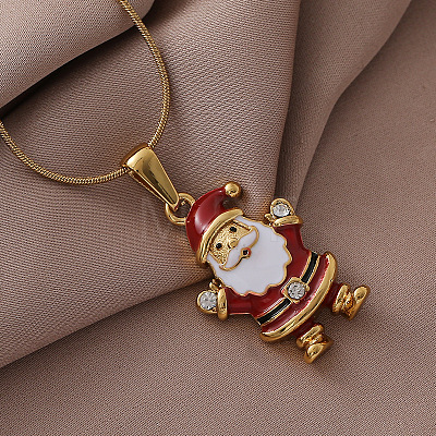 304 Stainless Steel Enamel Red Christmas Santa Claus Pendant Necklace for Women ZM1589-1