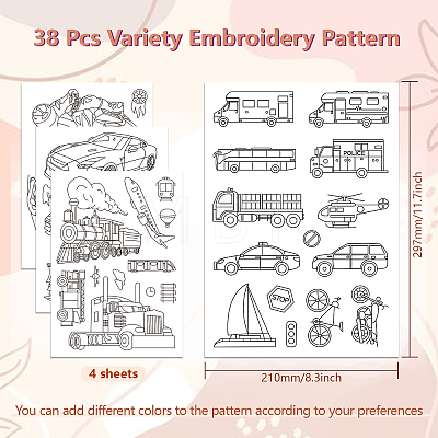 4 Sheets 11.6x8.2 Inch Stick and Stitch Embroidery Patterns DIY-WH0455-198-1