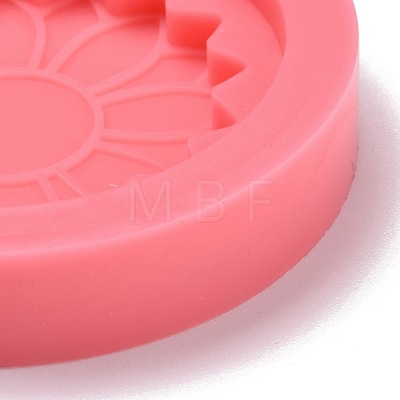 Flat Round with Flower Pattern Badge Silicone Molds DIY-F109-03-1