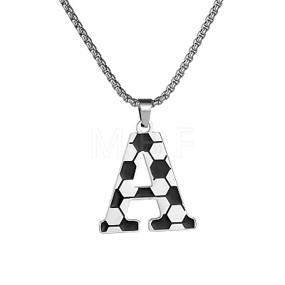 201 Stainless Steel Soccer Initial Pendant Necklacess for Men Women WG63E1E-21-1