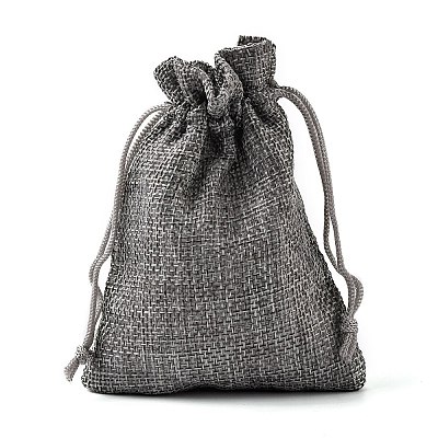 Polyester Imitation Burlap Packing Pouches Drawstring Bags X-ABAG-R005-9x12-04-1