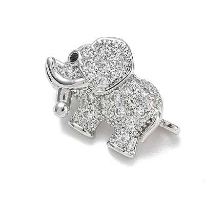 Brass Micro Pave Clear Cubic Zirconia Elephant Spacer Bars KK-K428-09P-1