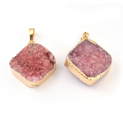 Electroplated Natural Dyed Druzy Quartz Pendants G-I251-02G-1