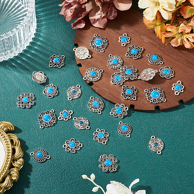 Tibetan Style Alloy with Resin Imitation Turquoise Connector Charms FIND-TAC0035-47AS-11-1