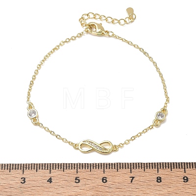 Brass Micro Pave Clear Cubic Zirconia Infinity Link Bracelets KK-CBA6980-27G-1