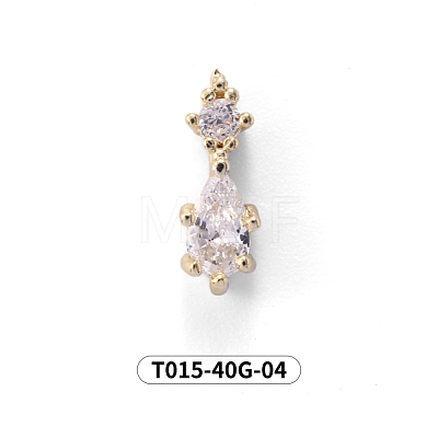 Chinese lute Shape Brass Micro Pave Clear Cubic Zirconia Nail Gems Set MRMJ-T015-40G-04-1