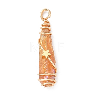 Electroplated Raw Rough Natural Quartz Crystal Copper Wire Wrapped Pendants PALLOY-JF02413-01-1