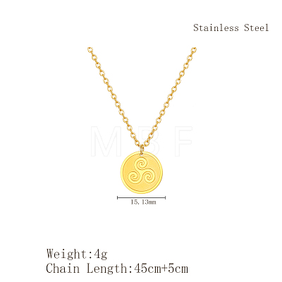 Stylish Stainless Steel Flat Round with Triskele/Triskelion Pendant Necklace for Women OQ4793-1-1