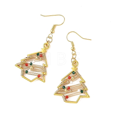 Brass Glass Dangle Earrings for Women EJEW-TA00825-1